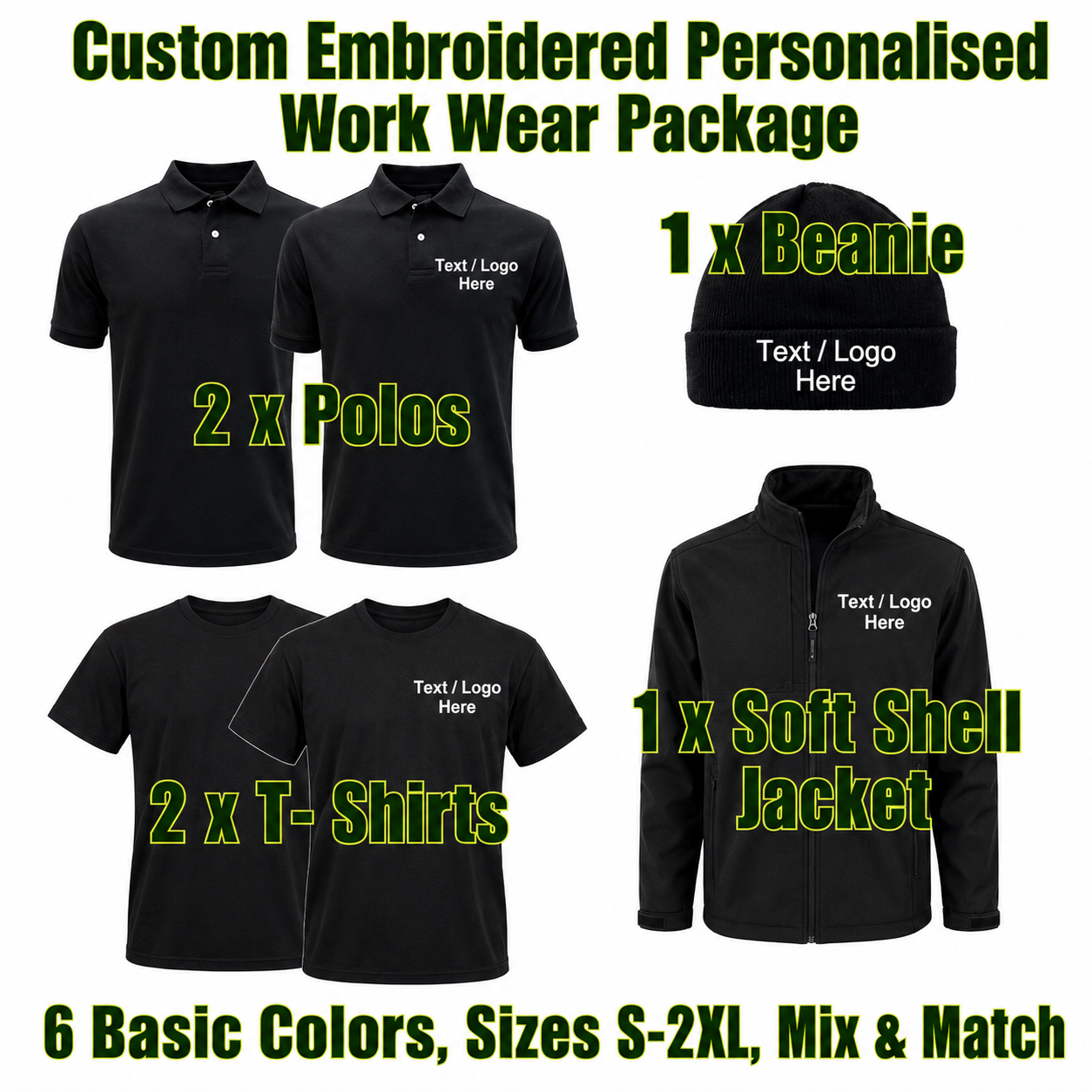 Work Wear Package. Embroidered Workwear. Personalised Workwear. Work Wear Bundle
