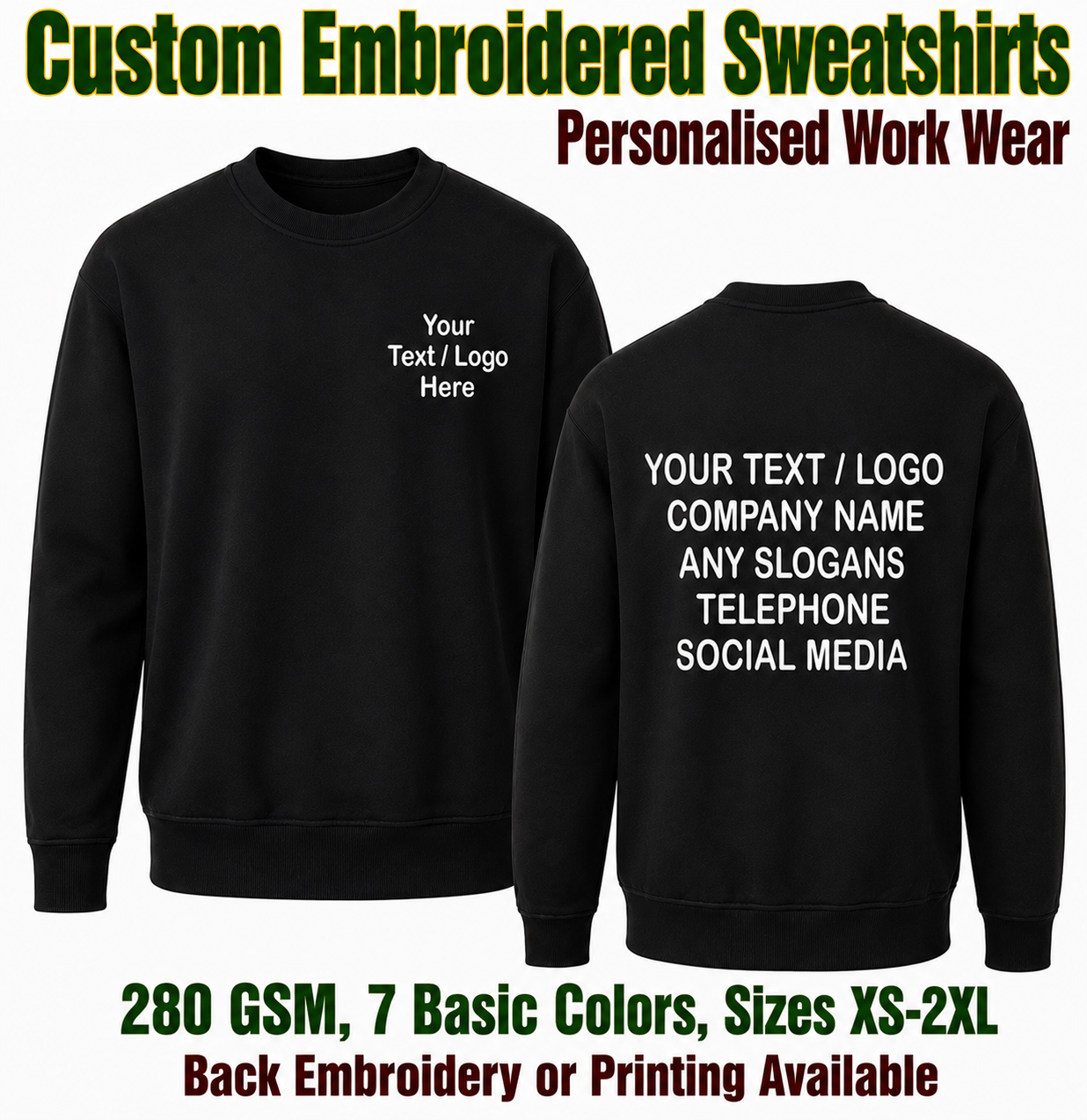 Custom Embroidered Sweatshirt Text Only