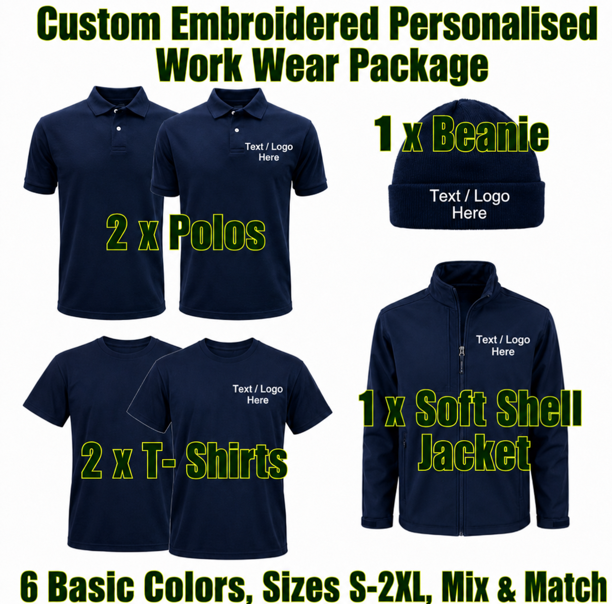 Work Wear Package. Embroidered Workwear. Personalised Workwear. Work Wear Bundle
