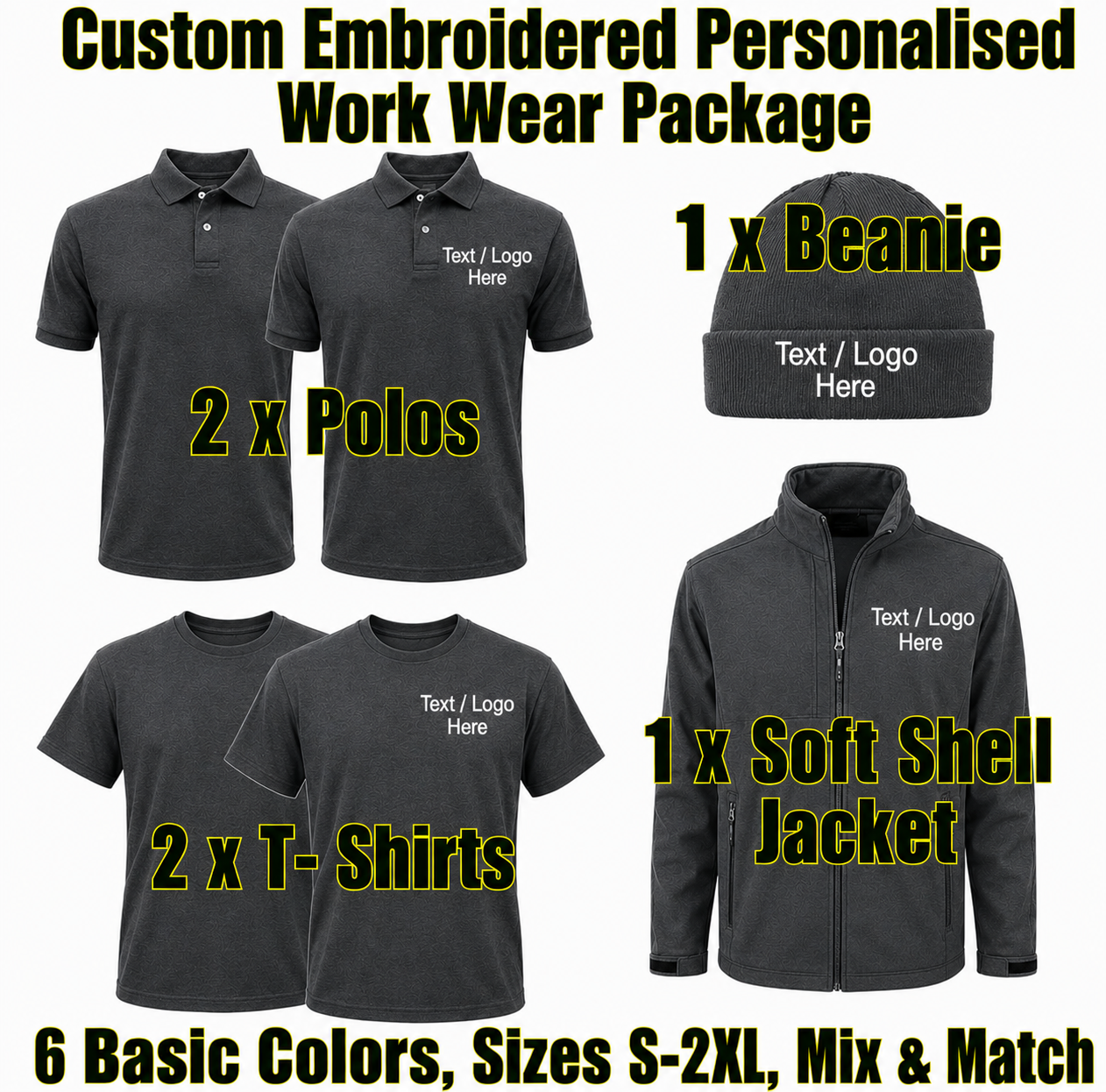 Work Wear Package. Embroidered Workwear. Personalised Workwear. Work Wear Bundle