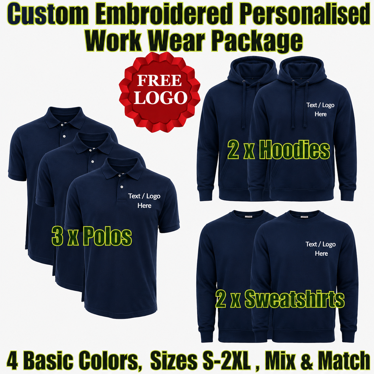 Work Wear Package. Embroidered Workwear. Personalised Workwear. Work Wear Bundle