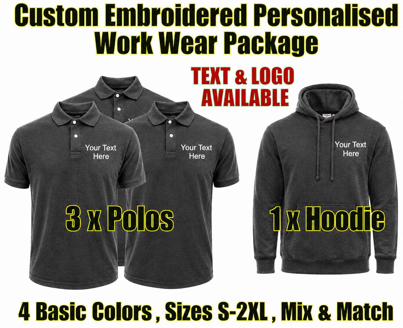 Work Wear Package. Embroidered Workwear. Personalised Workwear. Work Wear Bundle