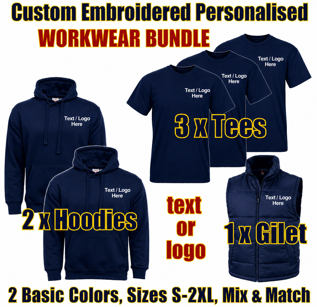 Work Wear Package. Embroidered Workwear. Personalised Workwear. Work Wear Bundle
