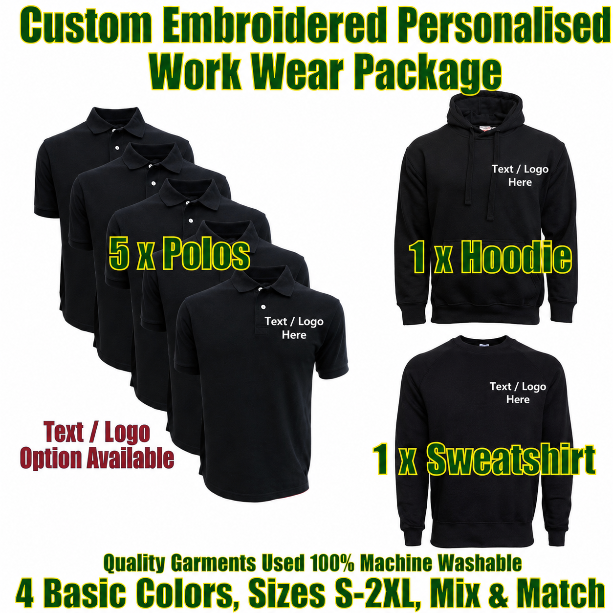 Work Wear Package. Embroidered Workwear. Personalised Workwear. Work Wear Bundle