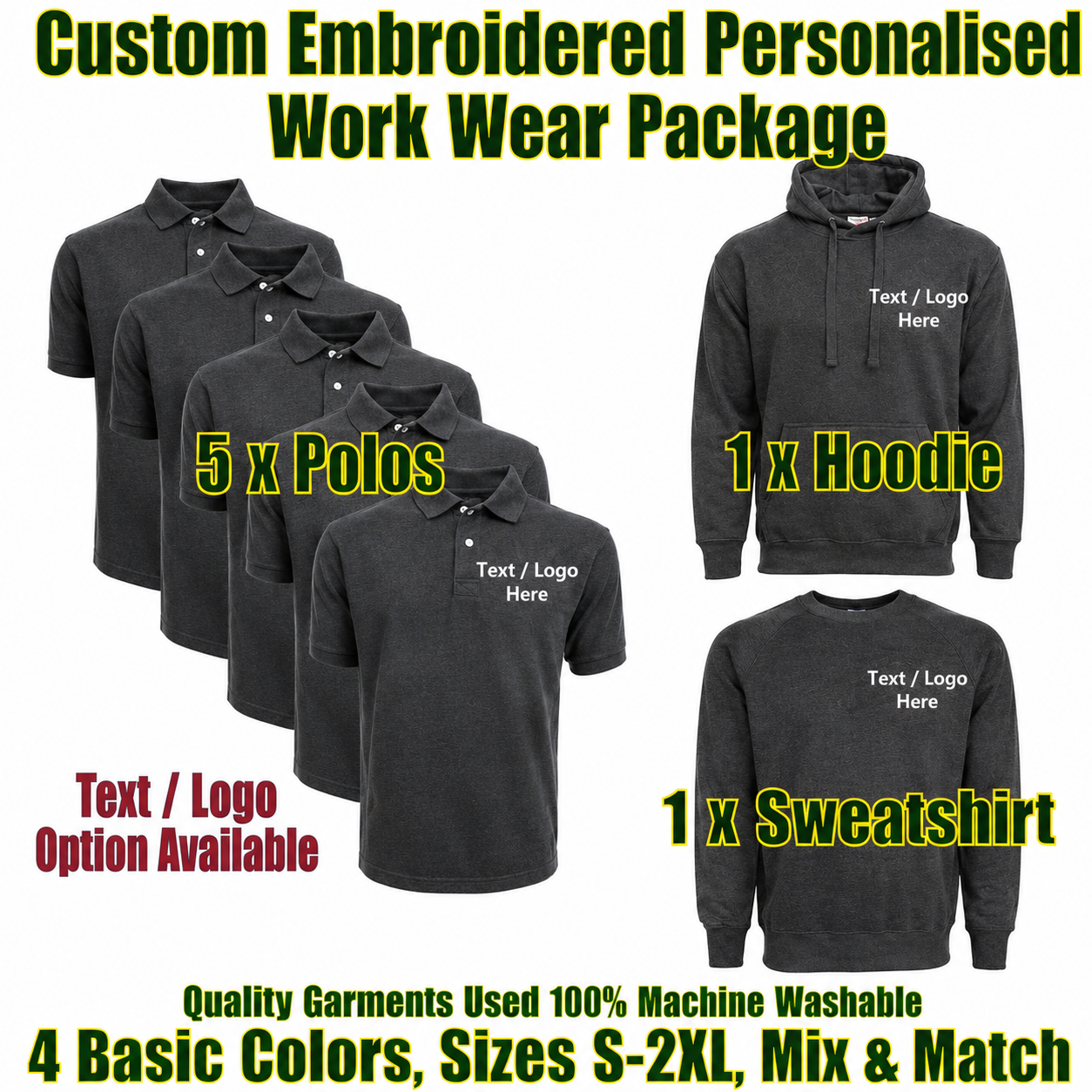Work Wear Package. Embroidered Workwear. Personalised Workwear. Work Wear Bundle