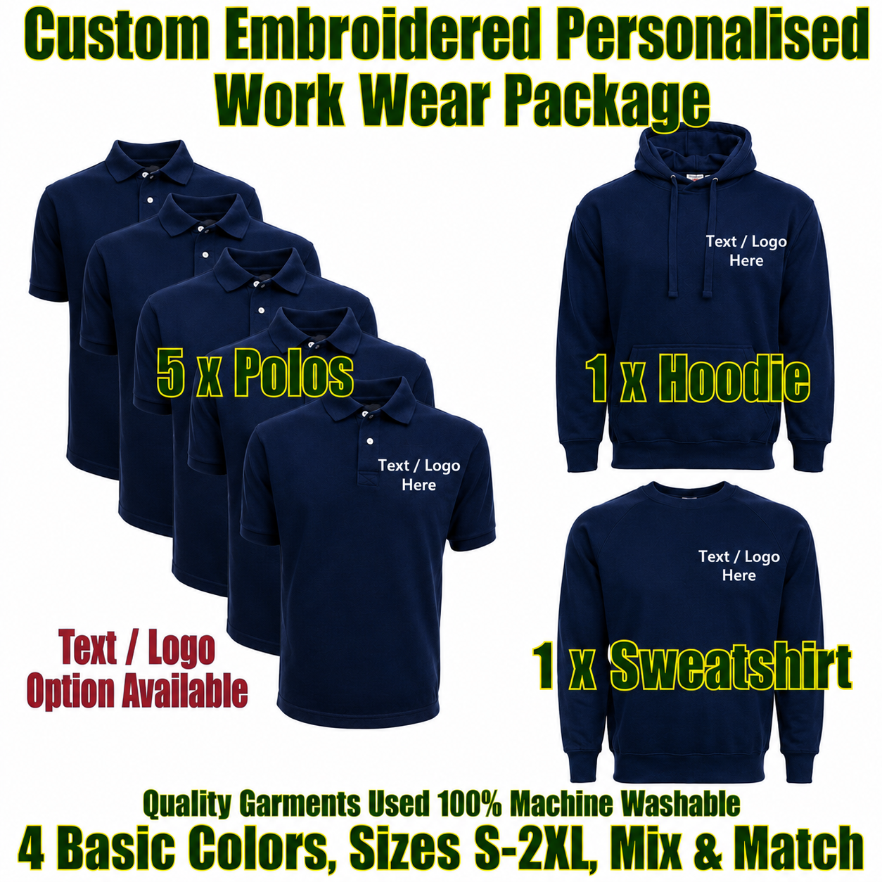 Work Wear Package. Embroidered Workwear. Personalised Workwear. Work Wear Bundle