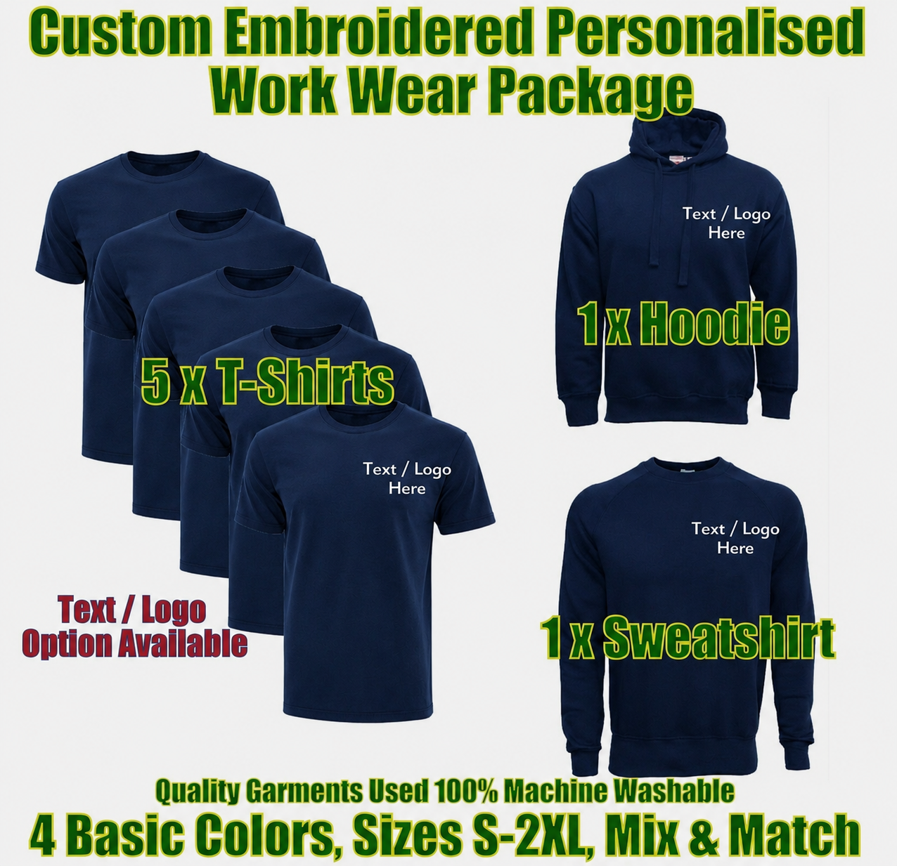 Work Wear Package. Embroidered Workwear. Personalised Workwear. Work Wear Bundle