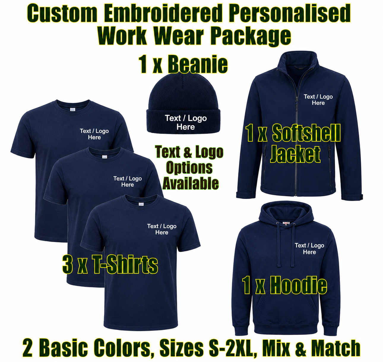 Work Wear Package. Embroidered Workwear. Personalised Workwear. Work Wear Bundle