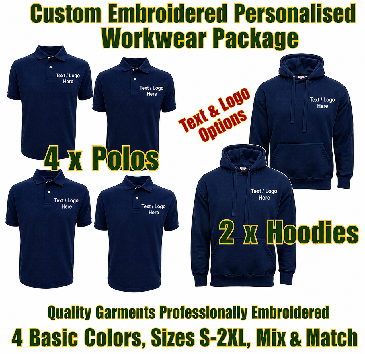Work Wear Package. Embroidered Workwear. Personalised Workwear. Work Wear Bundle