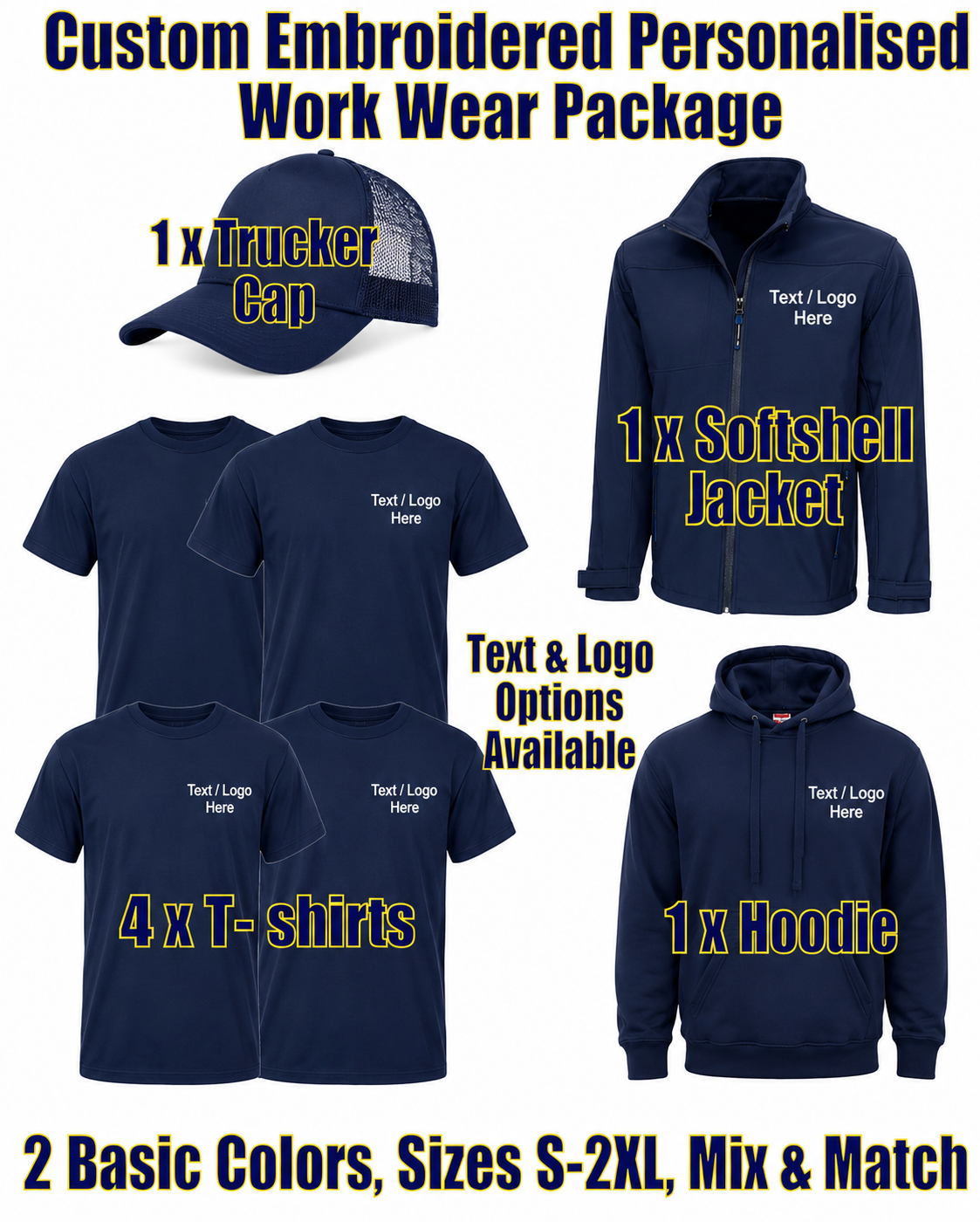 Work Wear Package. Embroidered Workwear. Personalised Workwear. Work Wear Bundle