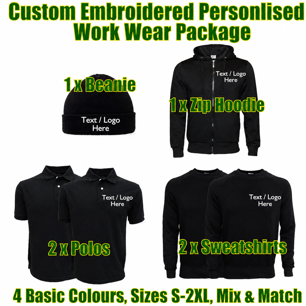 Work Wear Package. Embroidered Workwear. Personalised Workwear. Work Wear Bundle