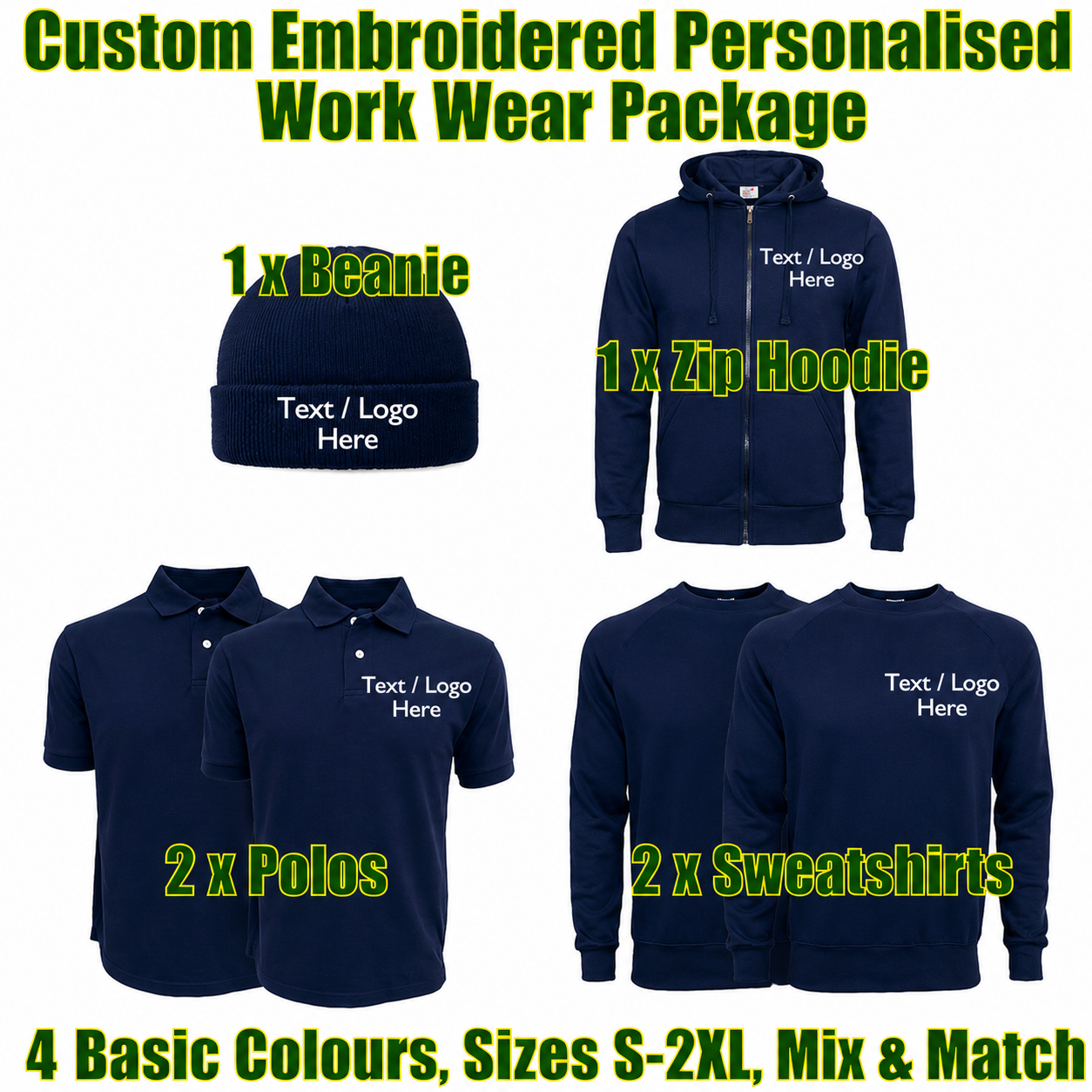 Work Wear Package. Embroidered Workwear. Personalised Workwear. Work Wear Bundle