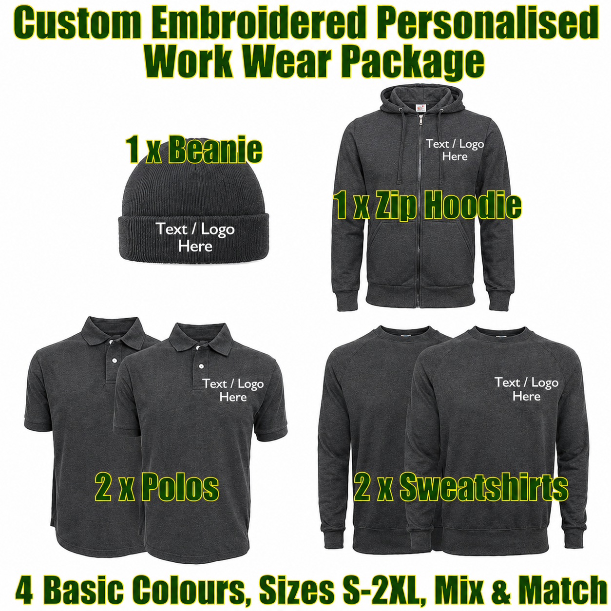 Work Wear Package. Embroidered Workwear. Personalised Workwear. Work Wear Bundle