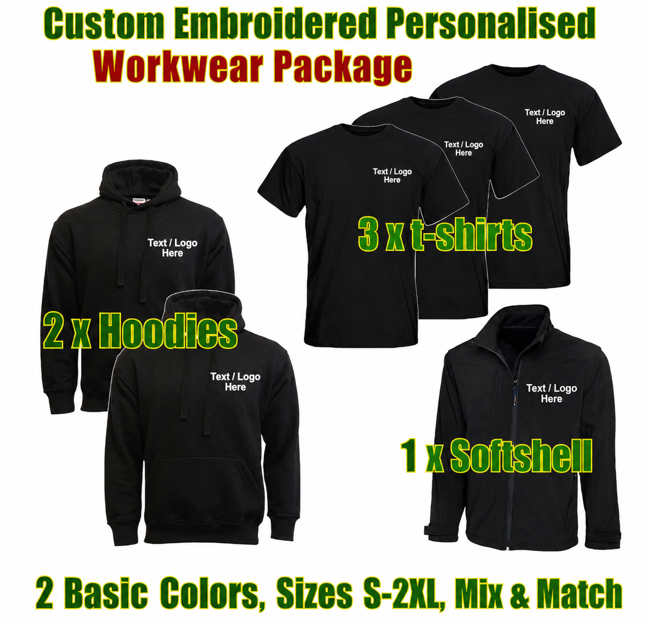 Work Wear Package. Embroidered Workwear. Personalised Workwear. Work Wear Bundle