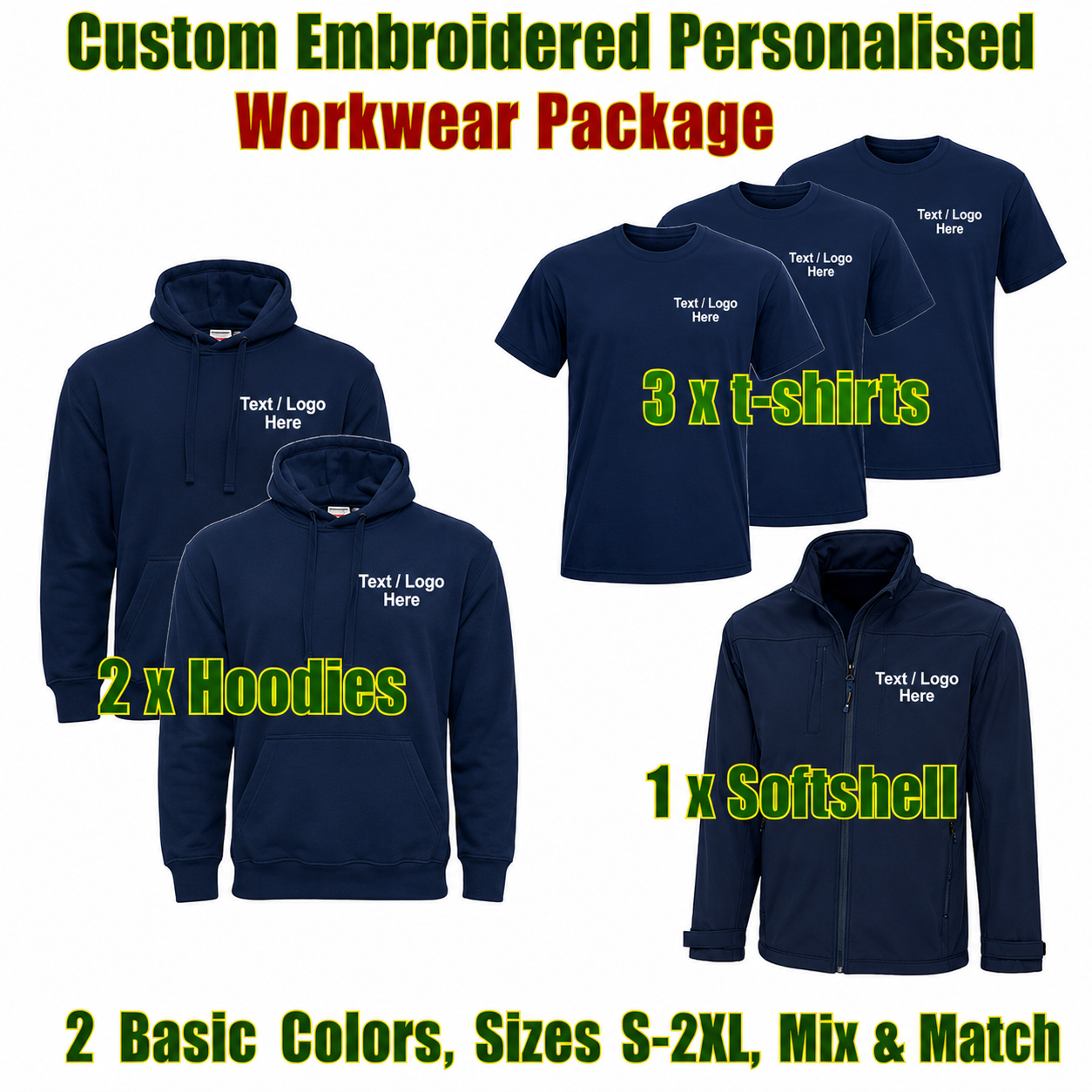 Work Wear Package. Embroidered Workwear. Personalised Workwear. Work Wear Bundle