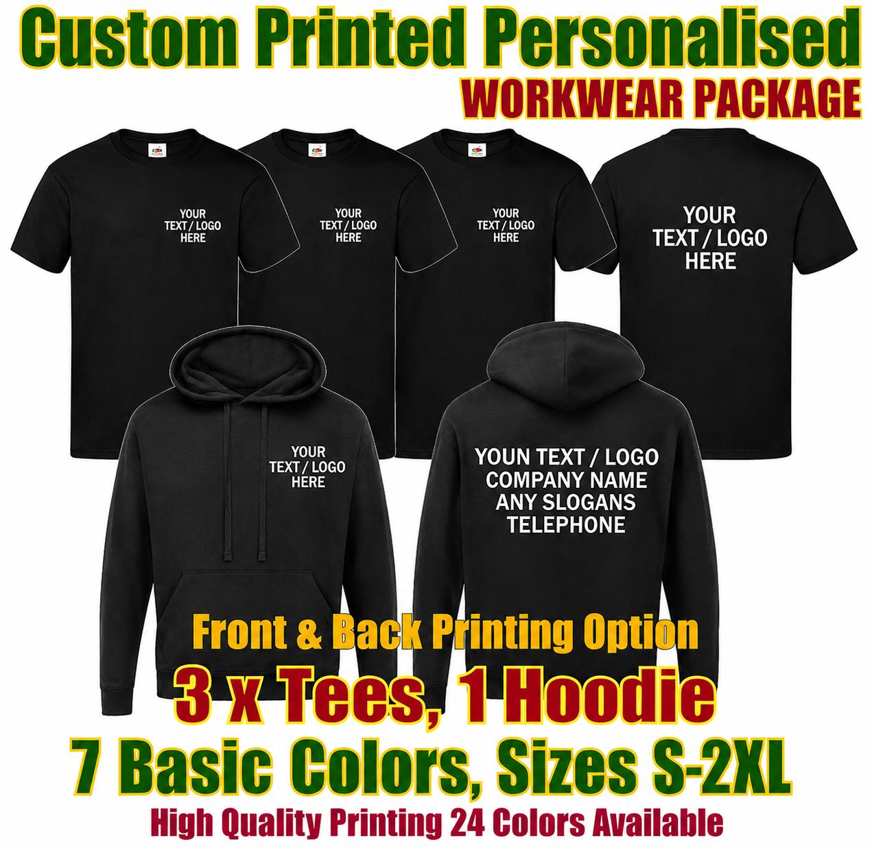 Printed Workwear Tees Bundle 3 t-shirts, 1 hoodie