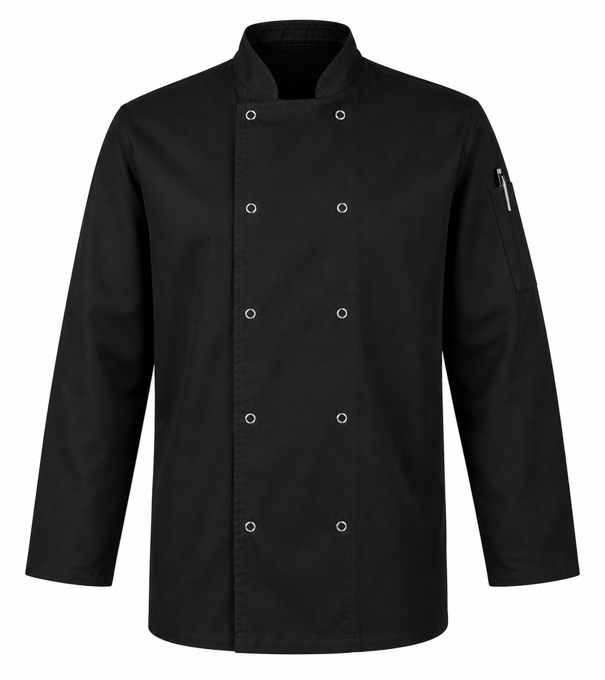 Black long sleeve chef coat for catering and hospitality staff