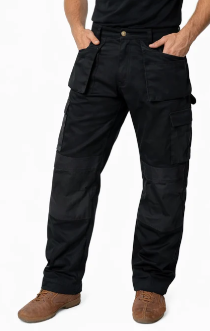 IBEX Multi Pockets Men's Combat Cargo Work Trousers with Knee Pad Pockets, Available in Beige/Khaki and Black Colours