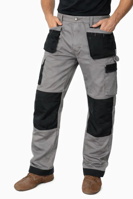 IBEX Multi Pockets Men's Combat Cargo Work Trousers with Knee Pad Pockets, Available in Full Black and Grey Colours