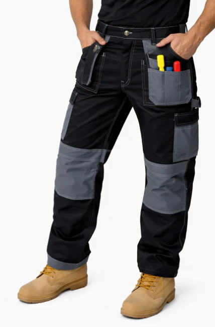 IBEX Multi Pockets Men's Combat Cargo Work Trousers with Knee Pad Pockets, Available in Full Black and Grey Colours