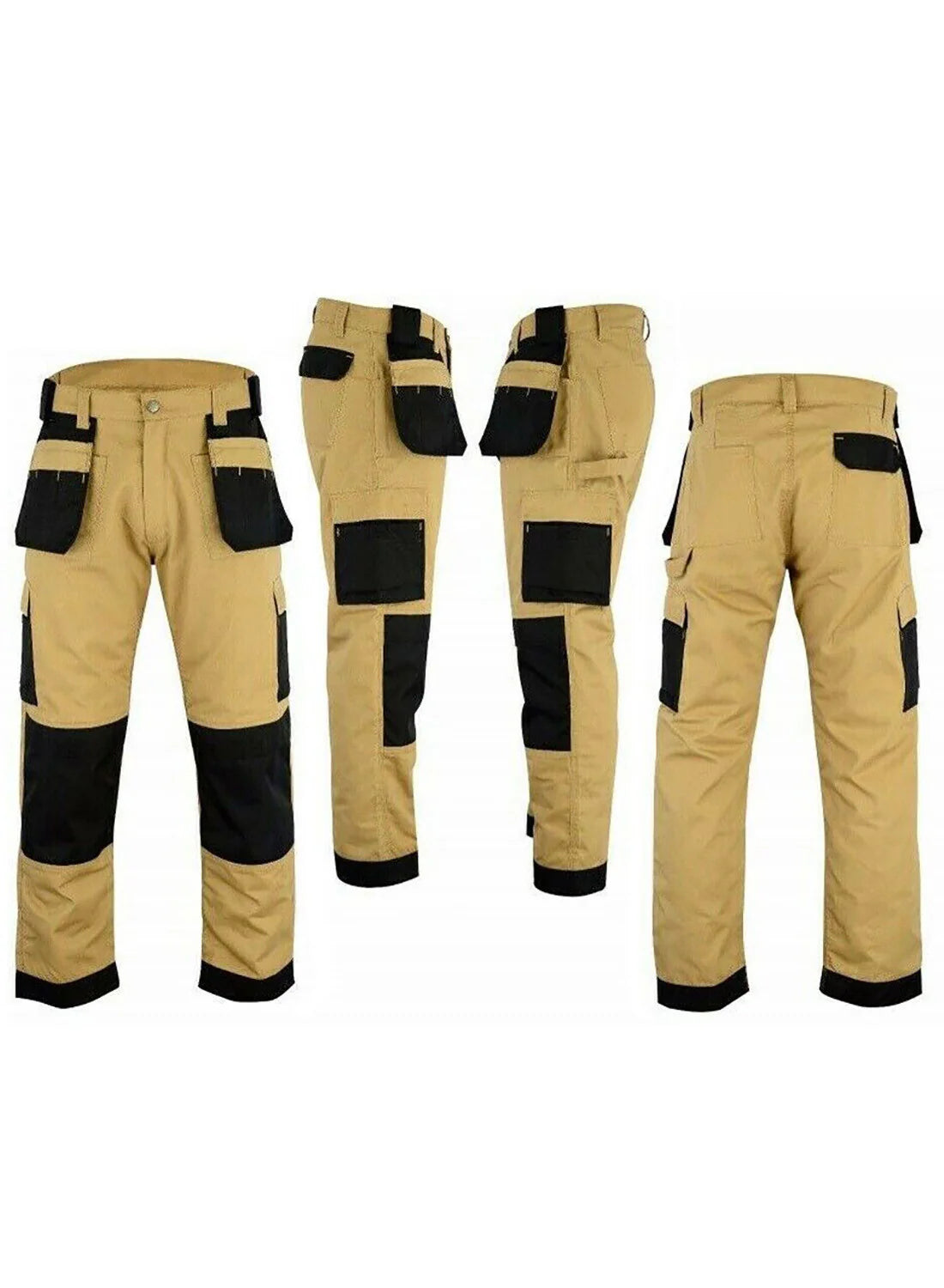 IBEX Multi Pockets Men's Combat Cargo Work Trousers with Knee Pad Pockets, Available in Beige/Khaki and Black Colours