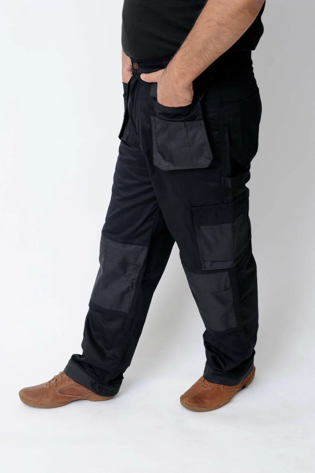IBEX Multi Pockets Men's Combat Cargo Work Trousers with Knee Pad Pockets, Available in Beige/Khaki and Black Colours