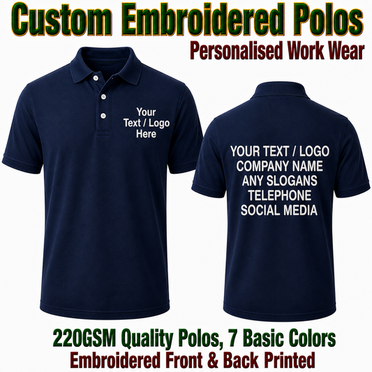 Custom Embroidered Heavy Polo Shirts Text Only