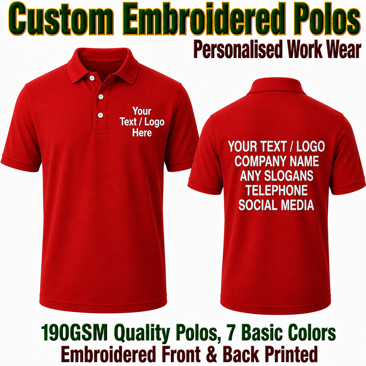 Custom Embroidered Polo Shirts Text Only