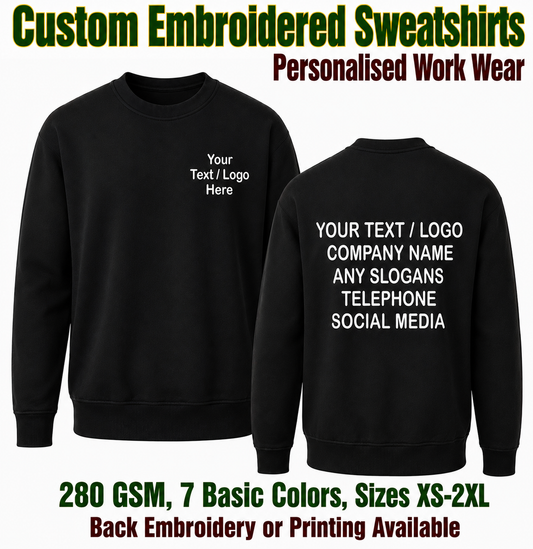 Custom Embroidered Sweatshirt Text Only