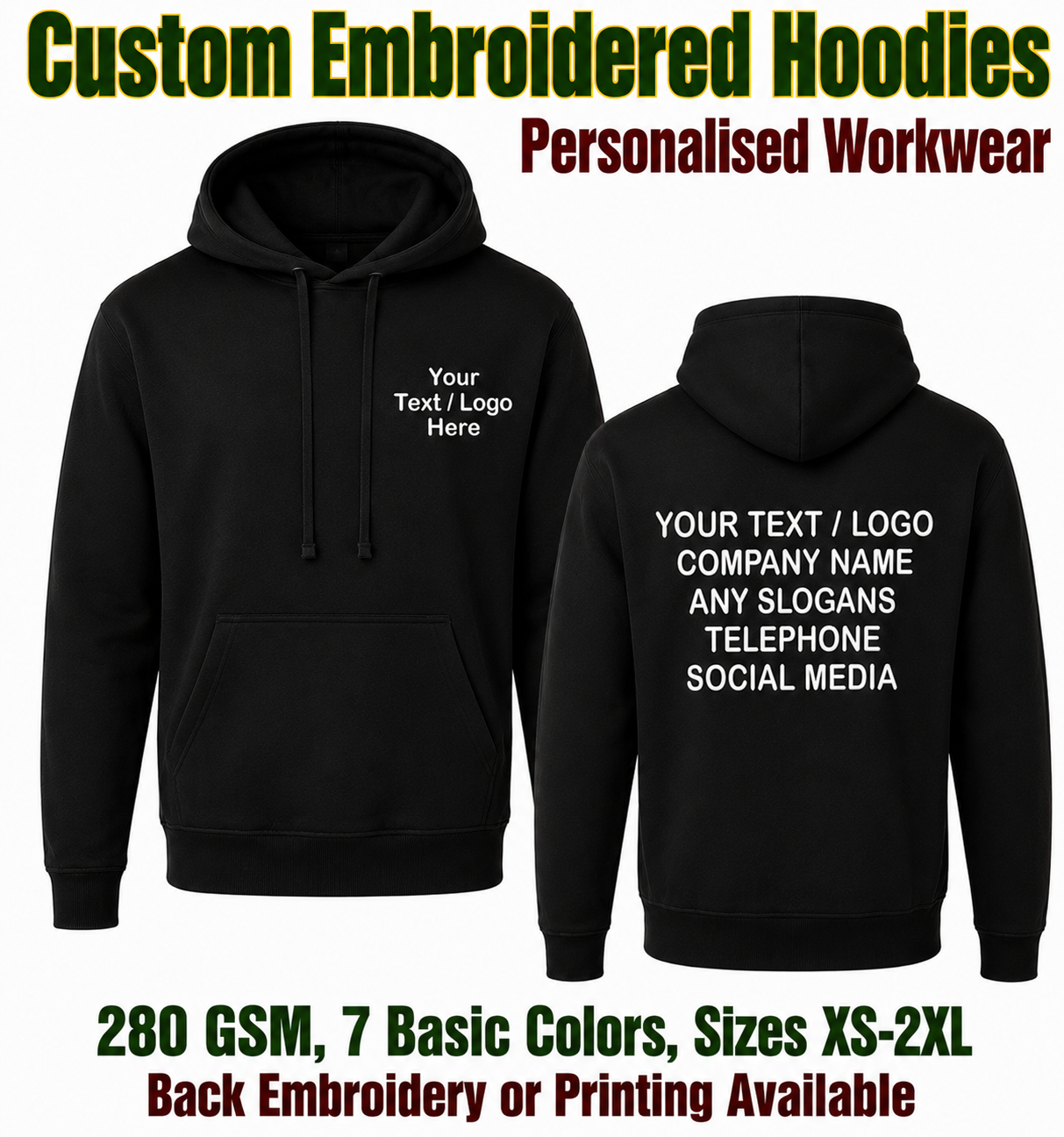 Custom Embroidered Hoodie Text Only