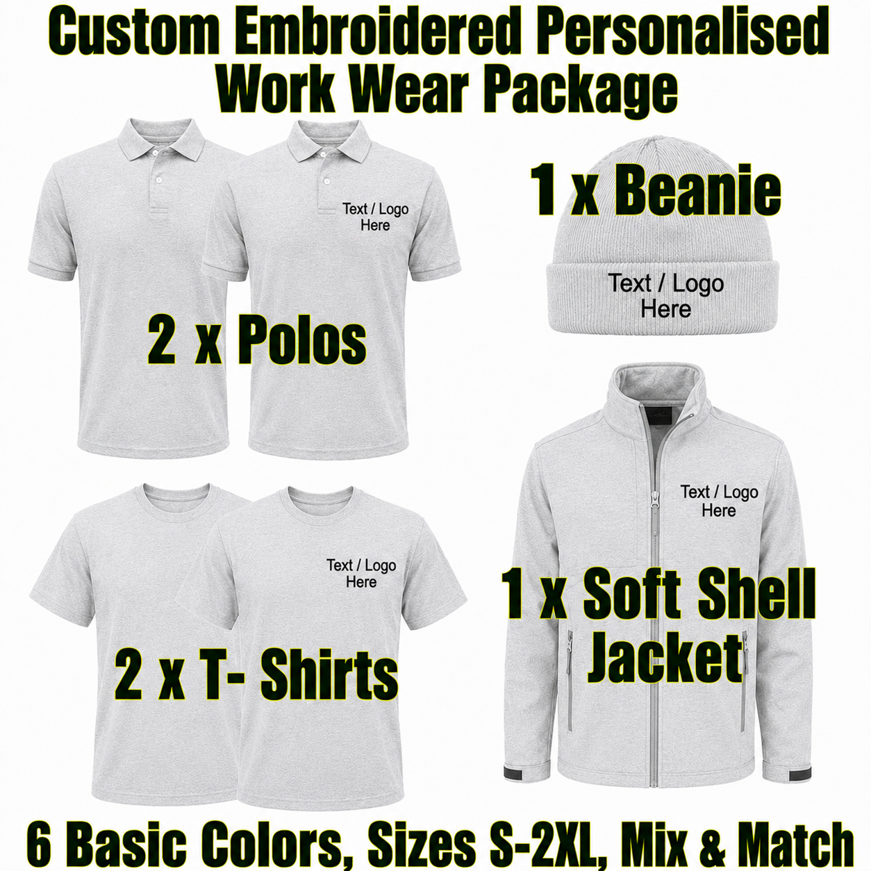 Work Wear Package. Embroidered Workwear. Personalised Workwear. Work Wear Bundle