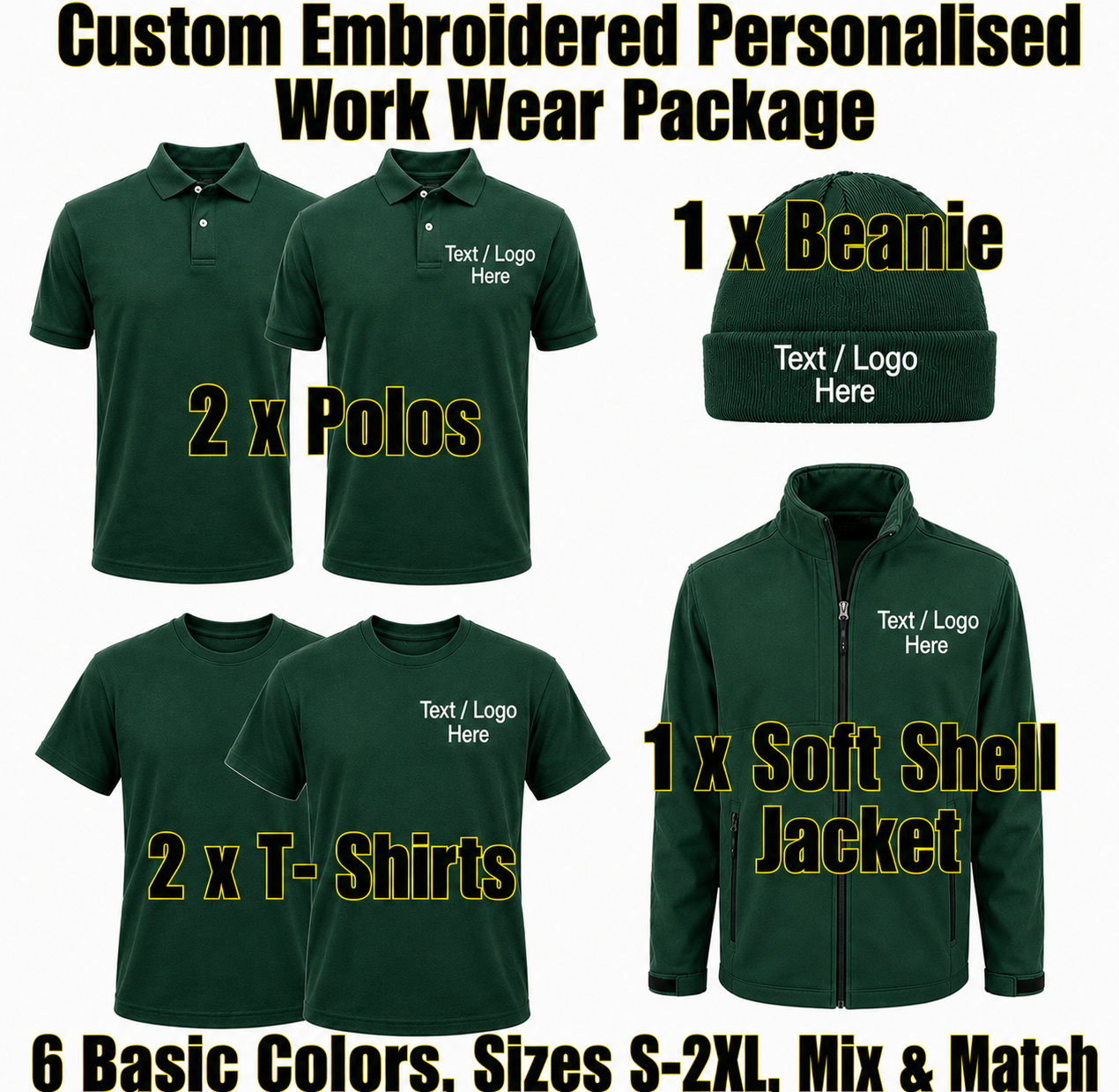 Work Wear Package. Embroidered Workwear. Personalised Workwear. Work Wear Bundle