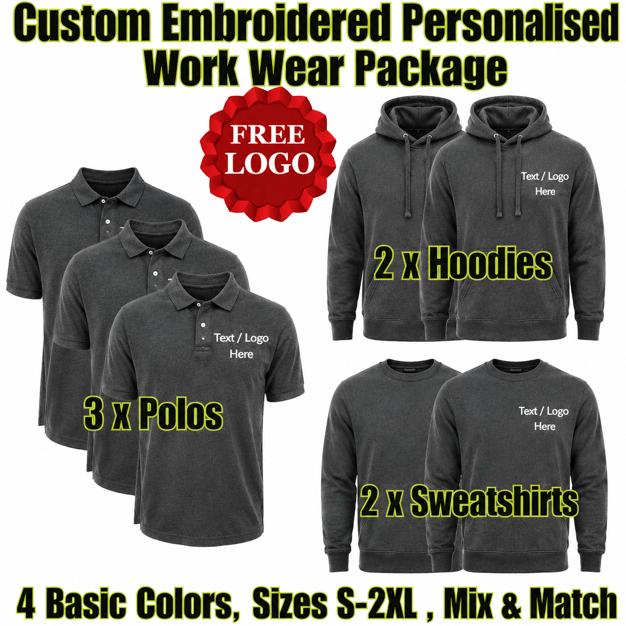 Work Wear Package. Embroidered Workwear. Personalised Workwear. Work Wear Bundle