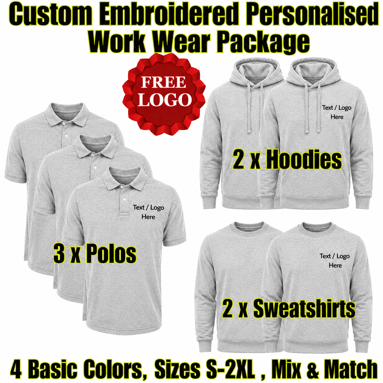 Work Wear Package. Embroidered Workwear. Personalised Workwear. Work Wear Bundle