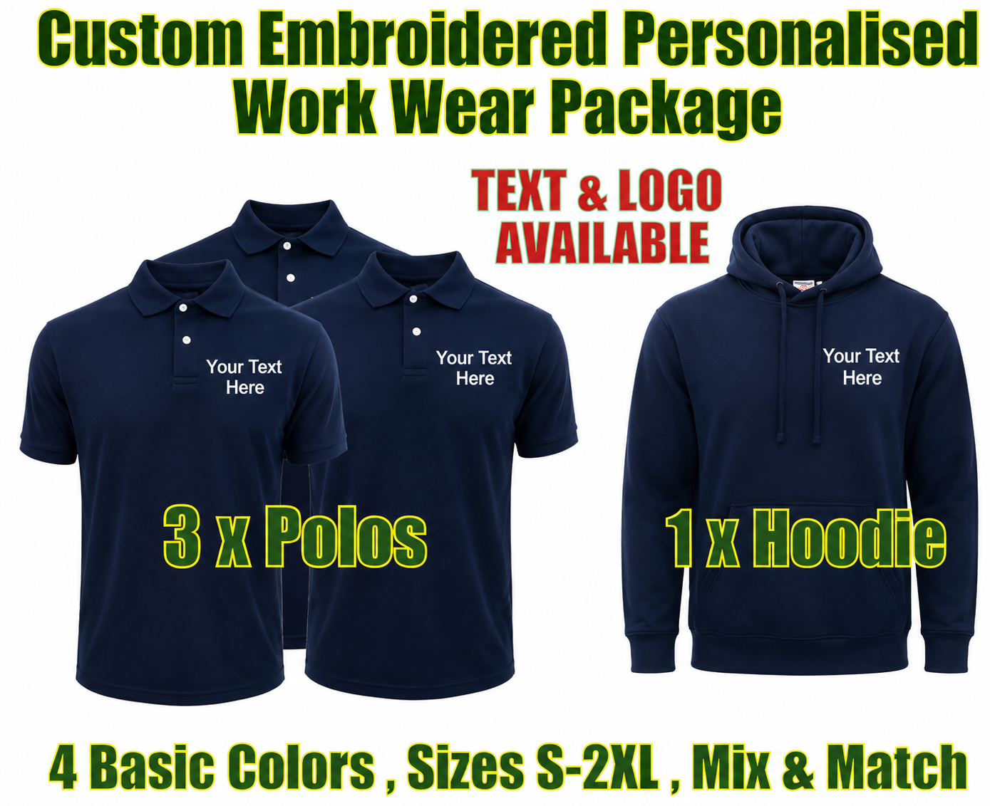 Work Wear Package. Embroidered Workwear. Personalised Workwear. Work Wear Bundle