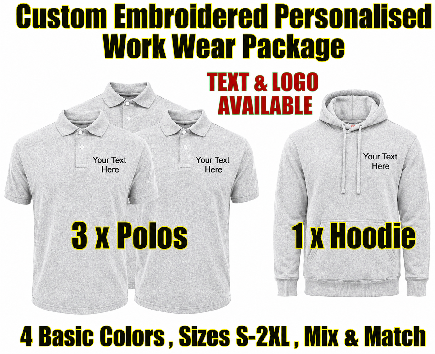 Work Wear Package. Embroidered Workwear. Personalised Workwear. Work Wear Bundle