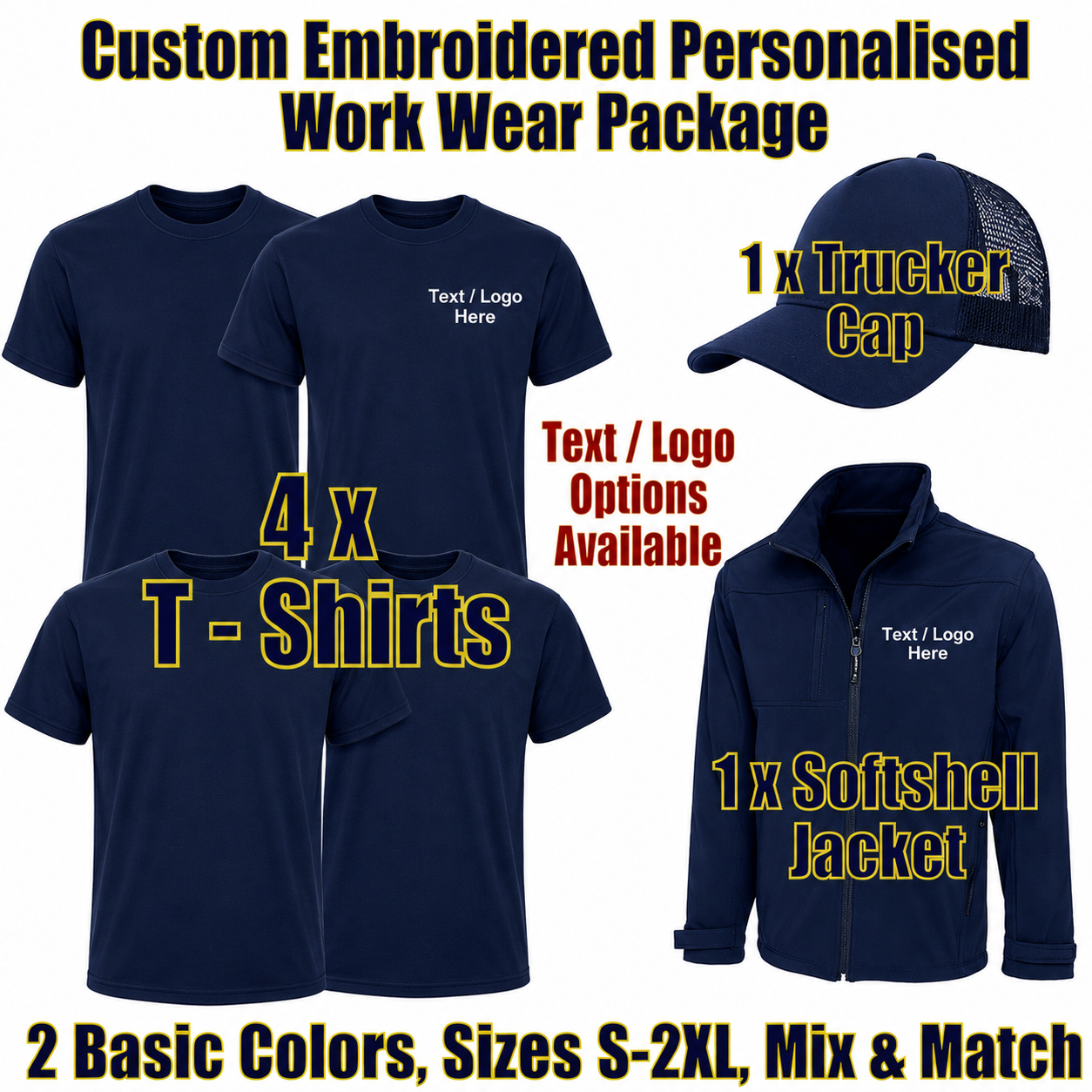 Work Wear Package. Embroidered Workwear. Personalised Workwear. Work Wear Bundle