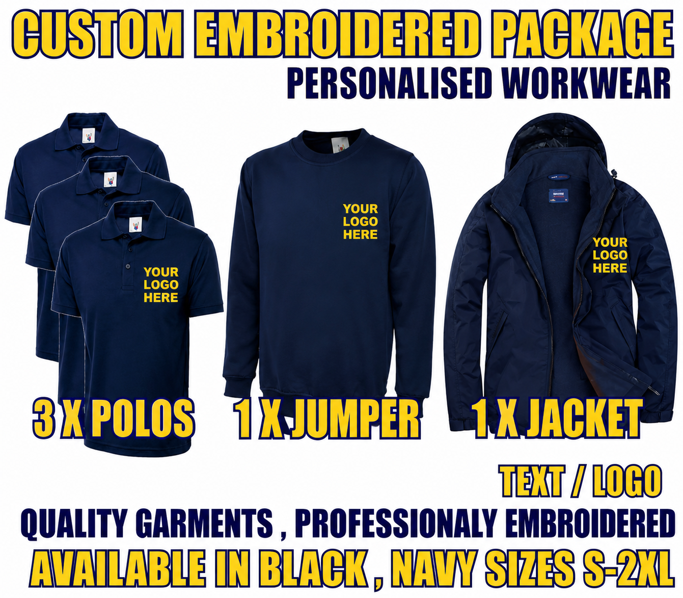 Work Wear Package. Embroidered Workwear. Personalised Workwear. Work Wear Bundle