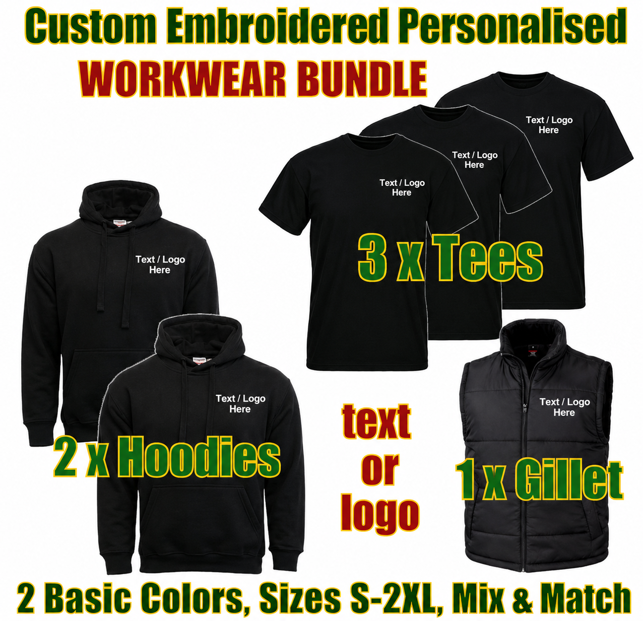 Work Wear Package. Embroidered Workwear. Personalised Workwear. Work Wear Bundle