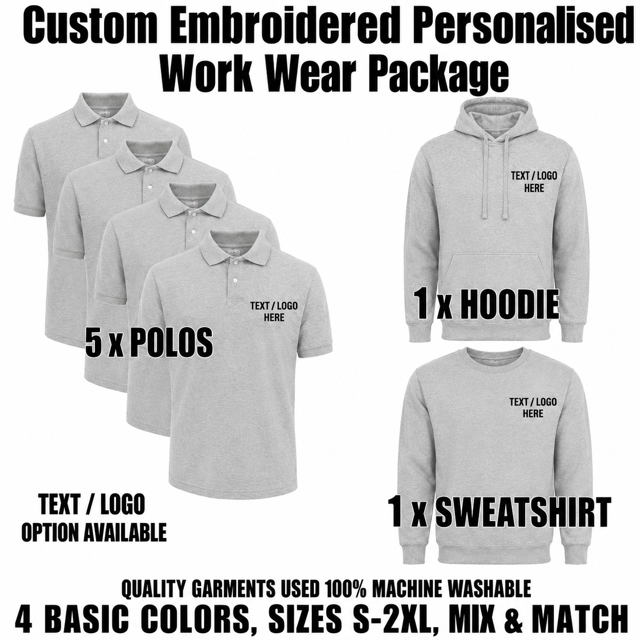 Work Wear Package. Embroidered Workwear. Personalised Workwear. Work Wear Bundle
