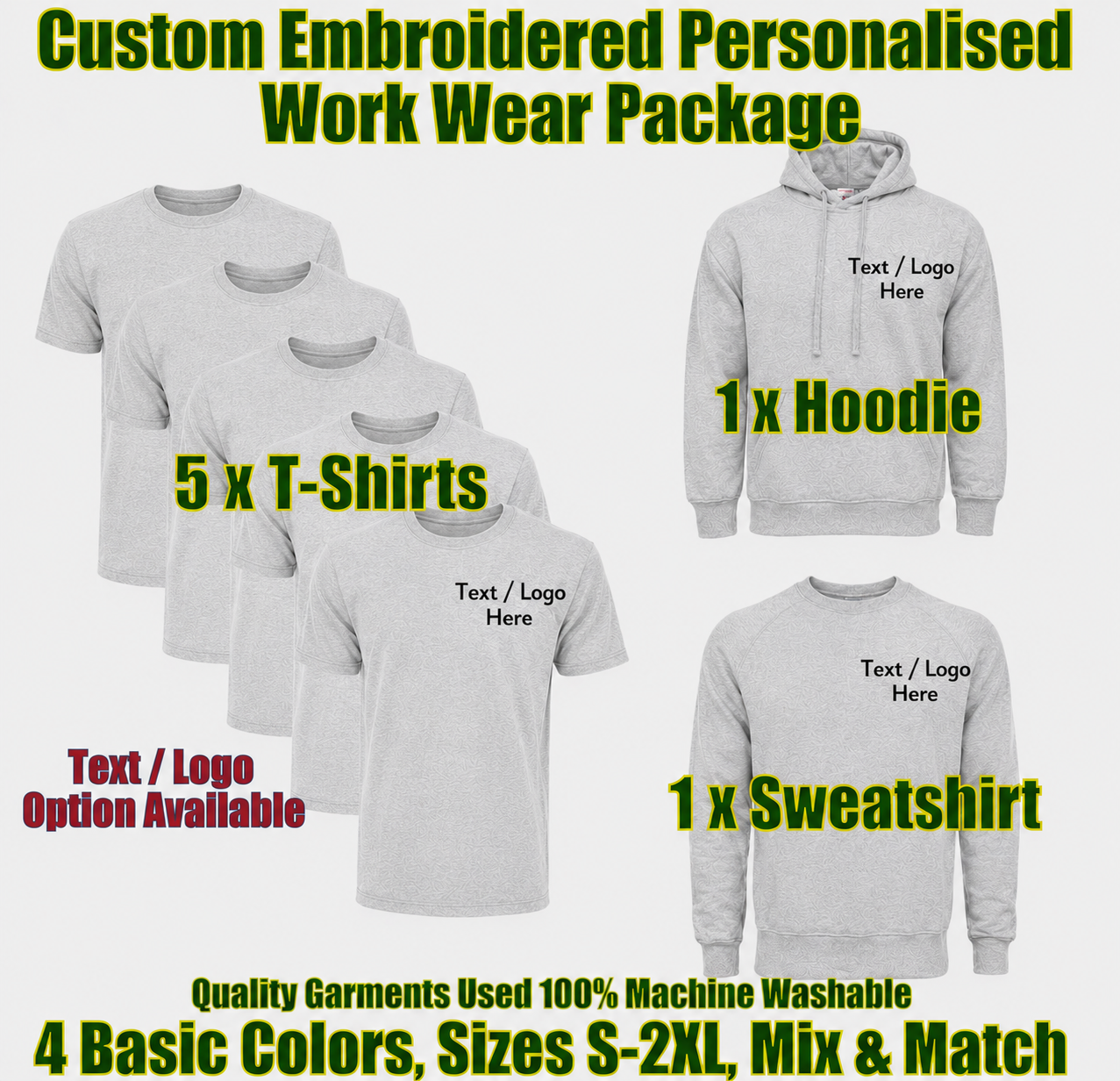 Work Wear Package. Embroidered Workwear. Personalised Workwear. Work Wear Bundle