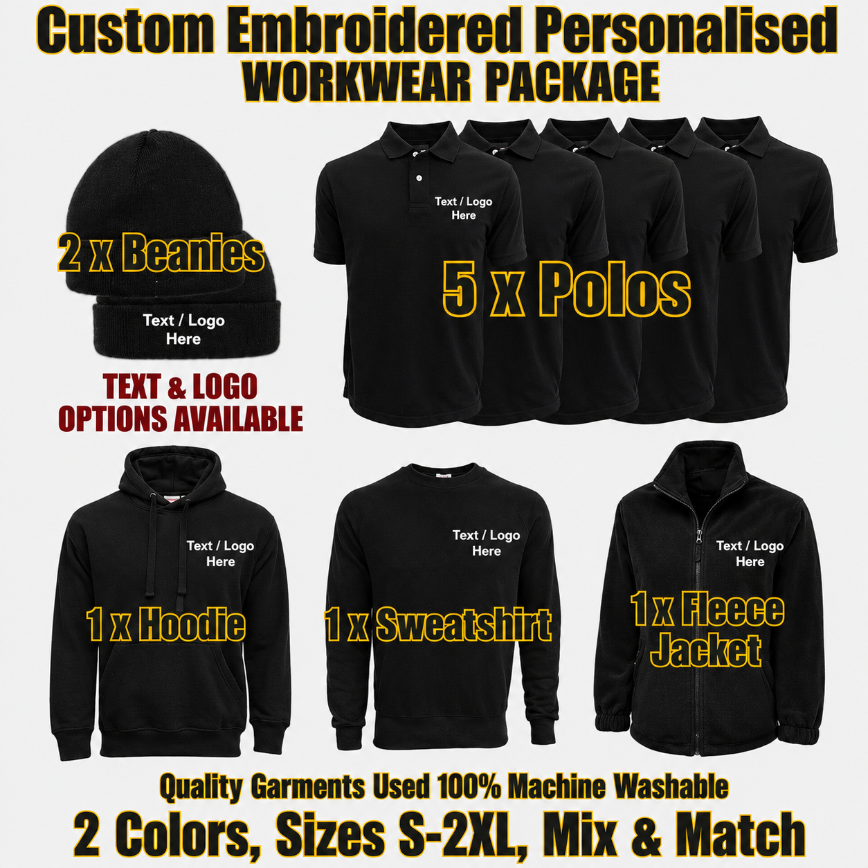 Work Wear Package. Embroidered Workwear. Personalised Workwear. Work Wear Bundle