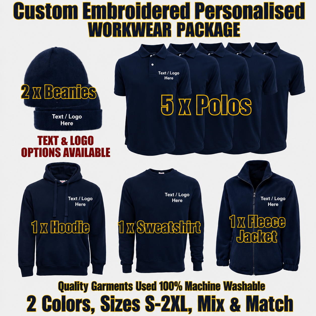 Work Wear Package. Embroidered Workwear. Personalised Workwear. Work Wear Bundle