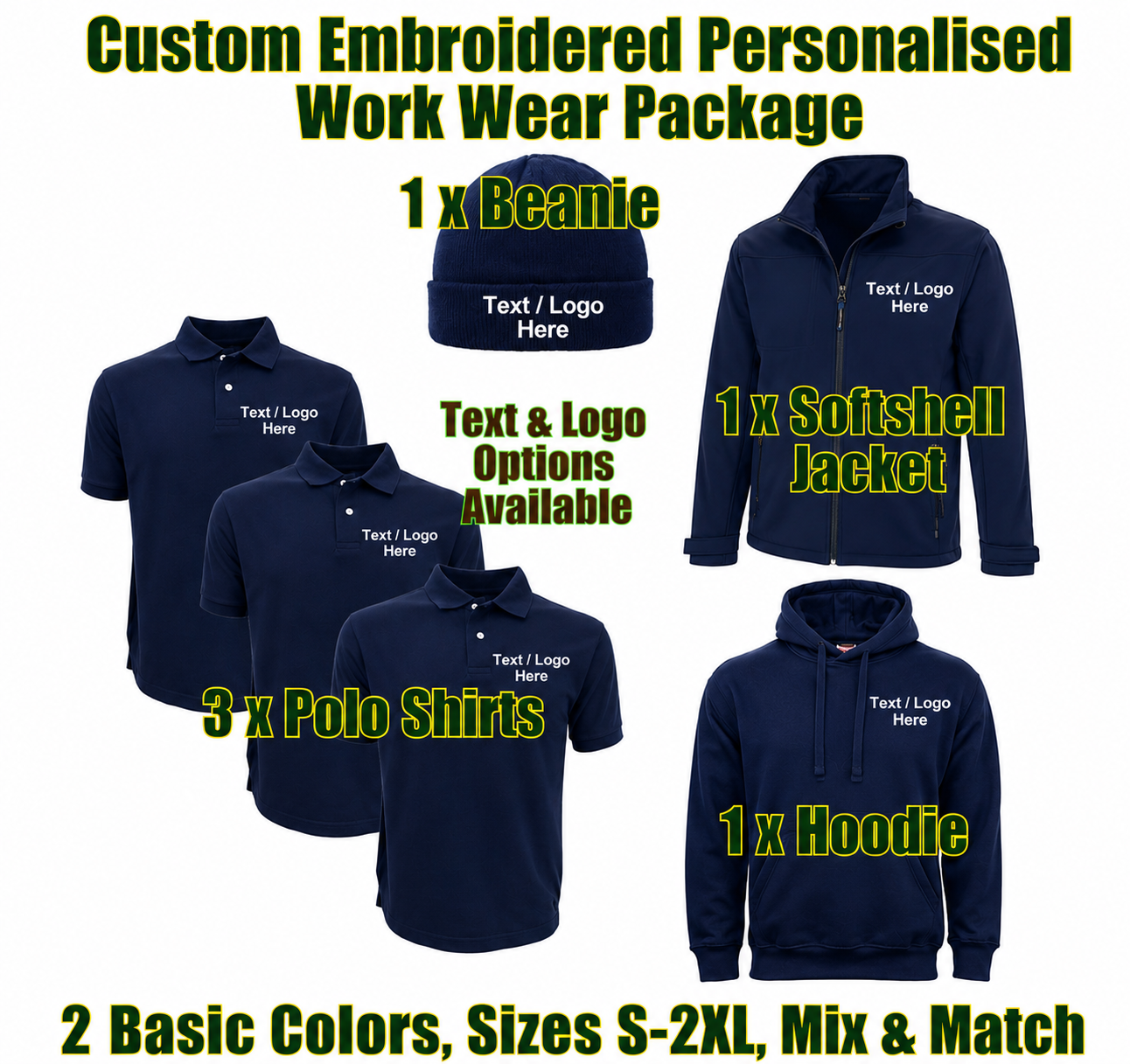 Work Wear Package. Embroidered Workwear. Personalised Workwear. Work Wear Bundle