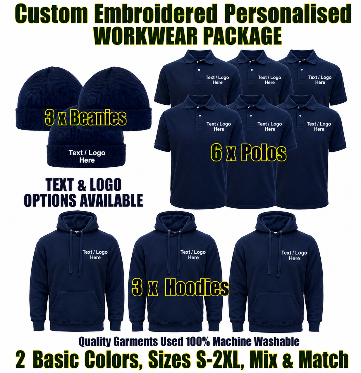 Work Wear Package. Embroidered Workwear. Personalised Workwear. Work Wear Bundle