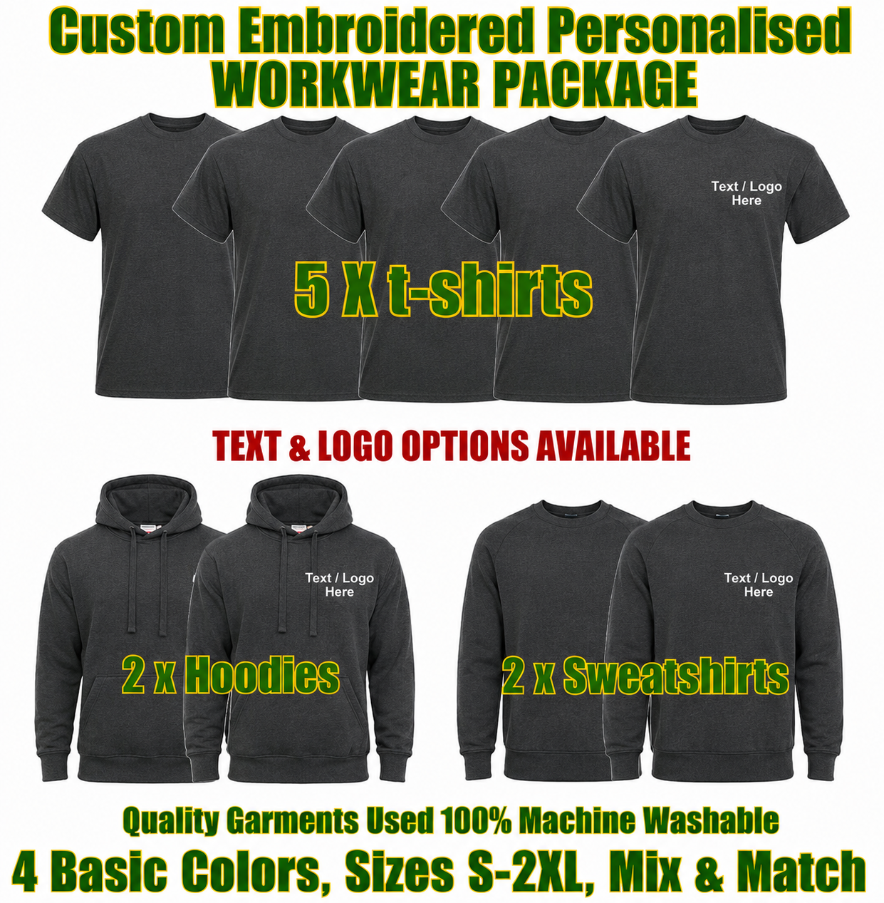 Work Wear Package. Embroidered Workwear. Personalised Workwear. Work Wear Bundle