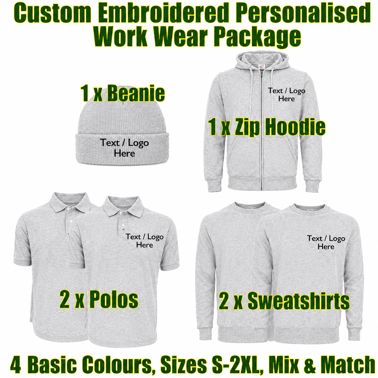 Work Wear Package. Embroidered Workwear. Personalised Workwear. Work Wear Bundle