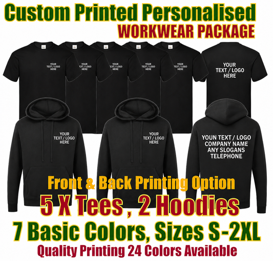 Printed Workwear Bundle 5 t-shirts, 2 hoodies