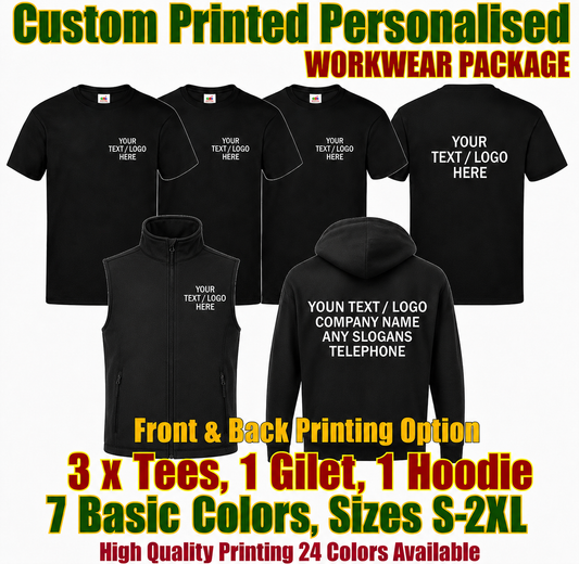 Printed Workwear Tees Bundle 3 t-shirts, 1 hoodie, 1 gilet
