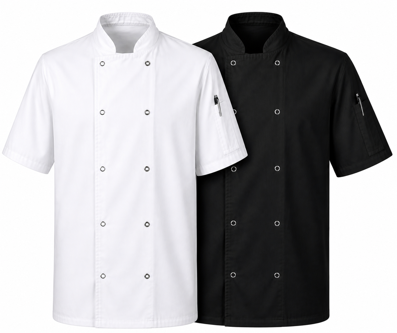Professional white/ Black Short Sleeves chef jacket with double-breasted design for restaurant and catering staff